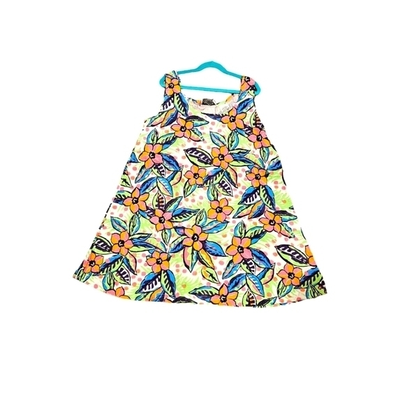 Vintage Craoquet Club mini neon bright A line floral cotton‎ Mini Dress Medium - Picture 2 of 4
